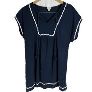 J Crew Women’s Rick rack Navy Blouse Size S 100% Cotton Summer